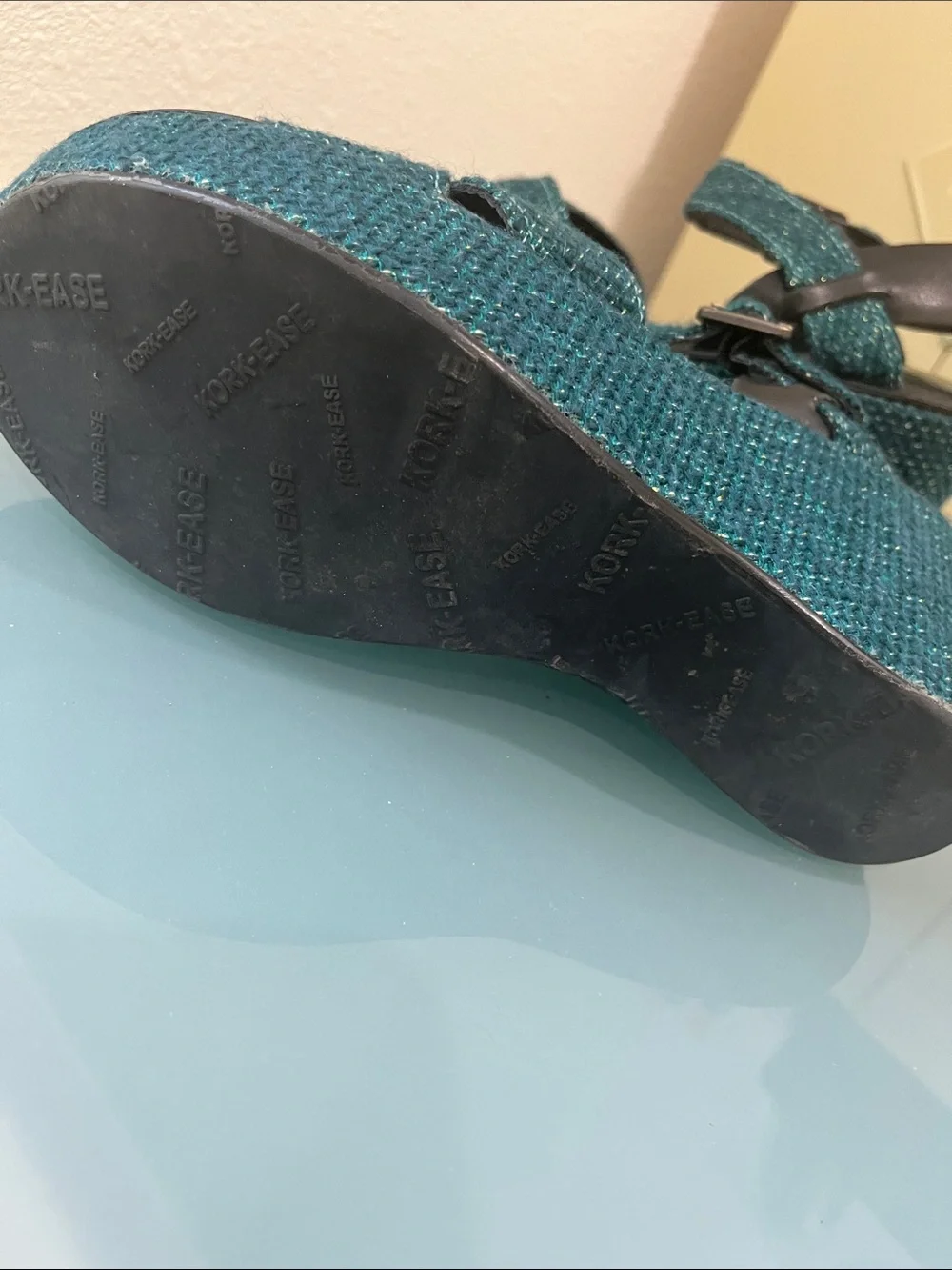 Kork-Ease Teal Woven Crossband Slingback Sandals size 7